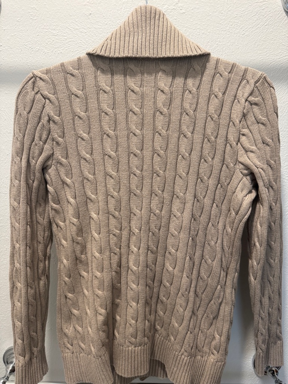 Lauren Ralph Lauren Beige Cable-Knit Shawl Collar Cardigan with Buckle - Picture 7 of 9